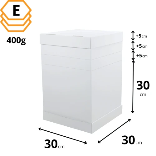 Wysoki karton na tort 30x30 cm z regulacją wysokości i bez okienka biały