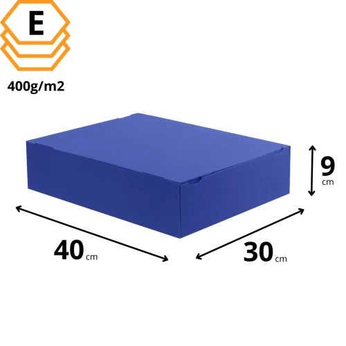 Niebieski karton na wypieki 40x30x9 cm, z zamykanym wiekiem, idealny do transportu ciast i tart.webp