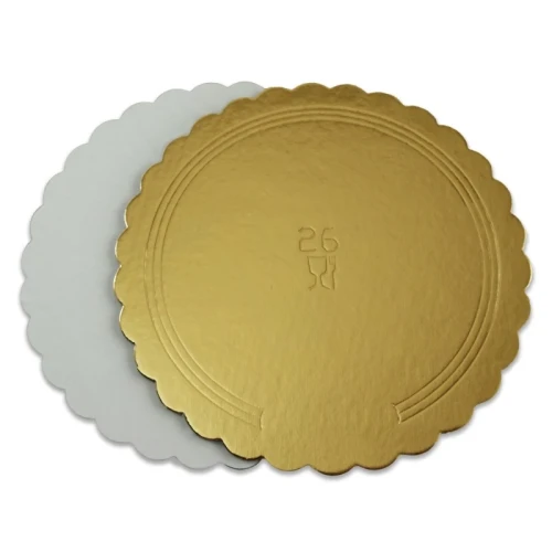 Podkład pod tort 2000 g 24 cm karbowany, złoto-biały - 50 szt.