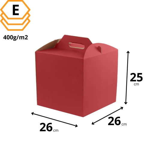 Czerwone pudełko na torty 26x26x25 cm z uchwytem, idealne do bezpiecznego transportu ciast