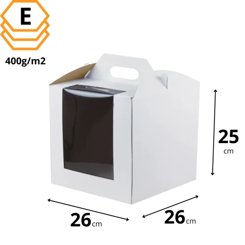 Karton na torty z okienkiem dużym biały 260x260x250