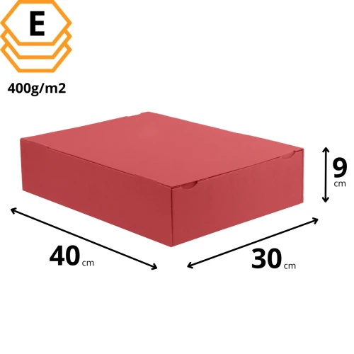 Czerwony karton na ciasta 40x30x9 cm z zamykanym wiekiem, idealny do transportu wypieków.webp