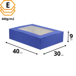 Tacka na ciasto z wiekiem niebieska 40x30x9 cm z okienkiem - 360 sztuk