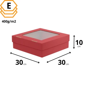 Pudełko na muffiny czerwone 30x30x10 cm z okienkiem - 1400 sztuk