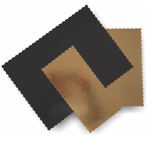 Podkłady pod tort prostokątne złoto-czarne, mocne i twarde 30x40 cm karbowany brzeg.webp