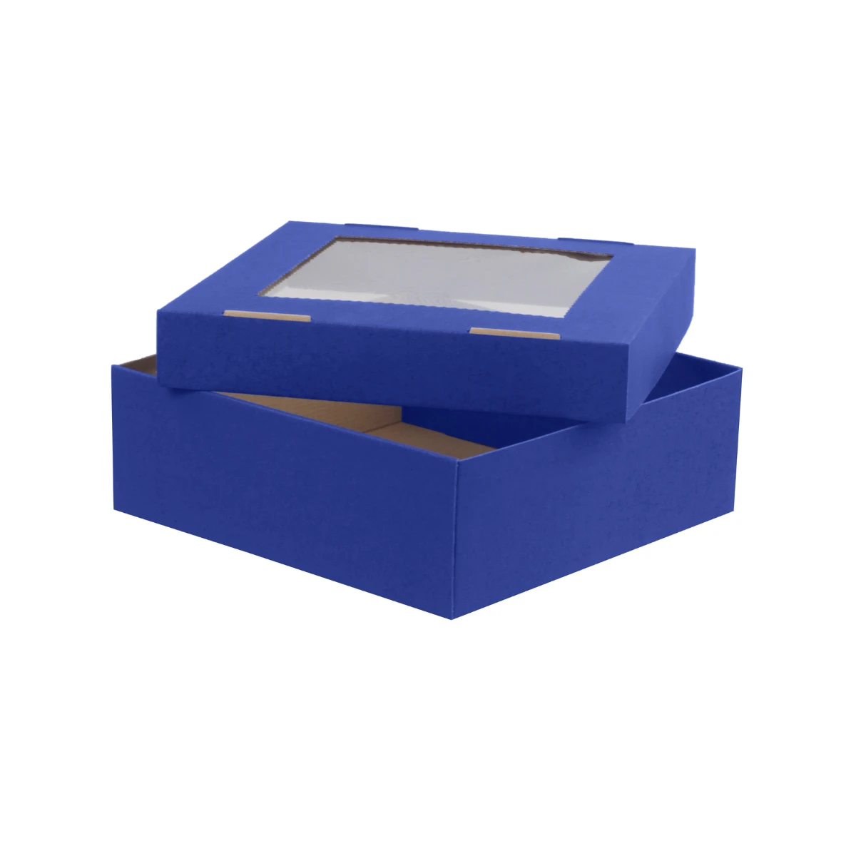 Solidne opakowanie 30x30x10 cm, niebieskie, z okienkiem do eksponowania podarunków